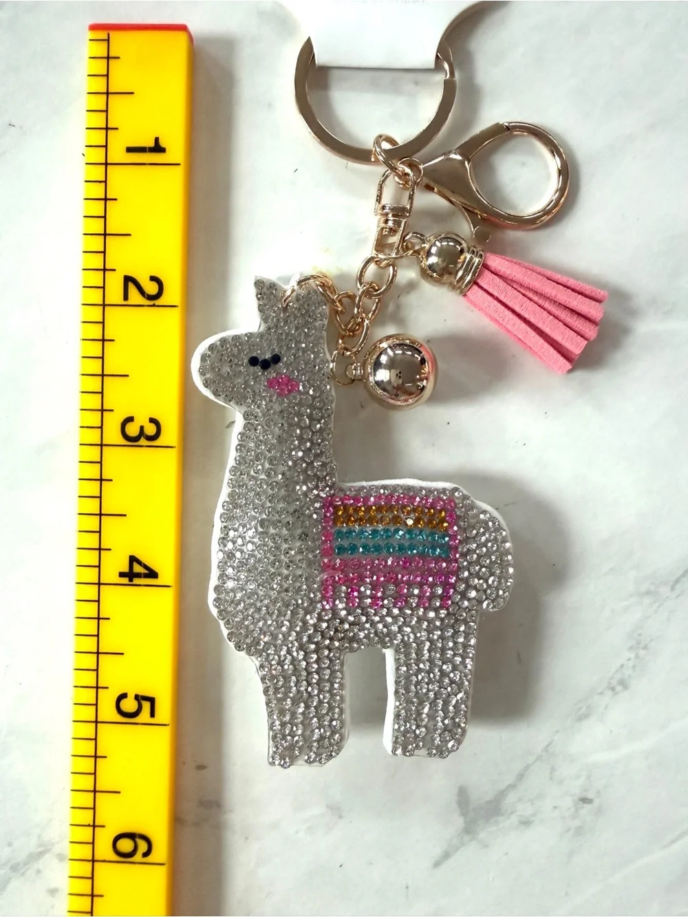 ✨ NWT Puffy Rhinestone Llama Bling Keychain & Purse Charm with Pink Tassel ✨